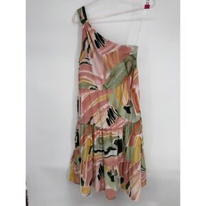 Shop the Mint Abstract Brushstroke One Shoulder Tiered Midi Dress Pink Sz S